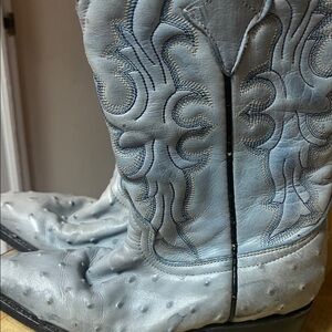 Blue Embroidered Heeled Boots